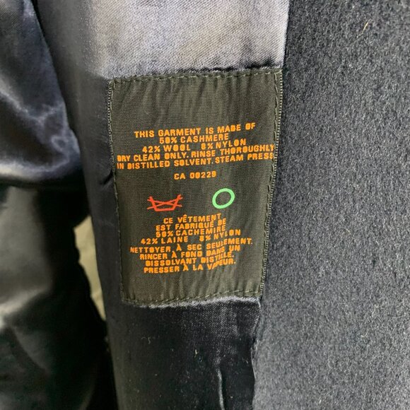 Aquascutum London Vintage 90s Cashmere Wool Overcoat Medium Navy Trench Coat - Picture 10 of 16